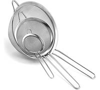Truewie 3 Pcs Super Wire Extra Fine Mesh Strainer with Handle, Small Medium Large Size Sifter Metal, Stainless Steel Sieve Strainers for Kitchen Rice Juice Quinoa Food Flour Baking