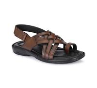 TrueYarn Men's Original Leather Roman Sandals | Stylish | Super Comfortable | Extra Padded | Durable | Lightweight | Semi Formal | Casual, brown, 7 UK