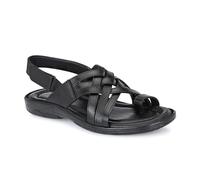 TrueYarn Men's Original Leather Roman Sandals | Stylish | Super Comfortable | Extra Padded | Durable | Lightweight | Semi Formal | Casual, black, 7 UK