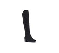 TRUFFLE COLLECTION Womens Over The Knee Boots Zip Microfibre/PU Almond Toe Block Heel Shoes Black Micro 5