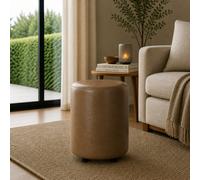Truffle Light Brown Faux Leather Round Stool Handmade Uk By Footstools Direct