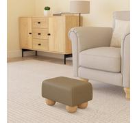 Truffle Light Brown Natural Wood Bun Feet Faux Leather Small Footstool Handmade Uk By Footstools Direct