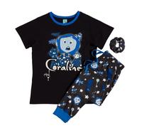 TruffleShuffle Womens Coraline Do It Anyway Glow in The Dark Pyjamas with Scrunchie Black