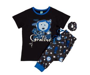 TruffleShuffle Womens Coraline Do It Anyway Glow in The Dark Pyjamas with Scrunchie Black