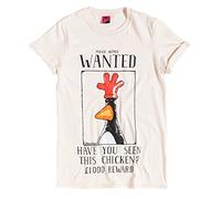 TruffleShuffle Womens Wallace and Gromit Feathers McGraw Wanted Poster Boyfriend T Shirt White/Off White