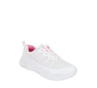 Truflex Ladies Wide EE Fit Knit Fabric Lace-Up Trainer - Comfortable & Breathable Walking Shoe with Cushioned Support & Non-Slip Sole White and Pink 7