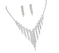 Trufolxiaz Crystal Adorned Tassels Necklace And Earrings Set Elegant Women Jewelry Handmade Accessories For Banquets And Holidays Sparkling Diamonds Set