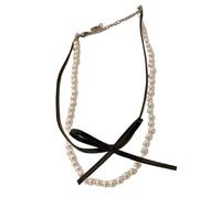 Trufolxiaz Double Layer Neckchain Bow Beaded Necklace Bowknot Pendant Clavicle Chain French Collarbone Chain For Women Girls Beaded Necklace