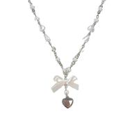 Trufolxiaz Elegant Glass Bowknot Heart Necklace Jewelry Beautiful Beaded Neckchain Accessory For Fashion Forward Individuals Unique Neckchain Accessory