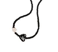 Trufolxiaz Fashion Glass Heart Star Charm Necklace Elegant Collar Necklace Choker Black Beaded Charm Neck Chain Party Jewelry Black Beaded Choker Jewelry