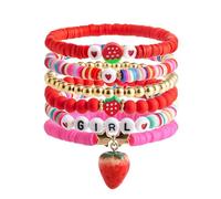 Trufolxiaz Handmade Soft Clay Beaded With Love Lettering And Strawberry Heart Unisex Accessory Soft Clay Wristband Set Handmade