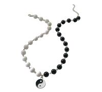 Trufolxiaz Lightweight Taichi Pendant Clavicle Chain Sweater Chain Jewelry Black White Bead Choker For Couple Holiday Yin And Yang Pendant Choker