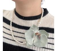 Trufolxiaz Pearl Beaded Necklace Floral Shape Neckchain Colorful Moth Orchids Clavicle Chain Blossom Collarbone Chain Ornament Unique Rose Choker