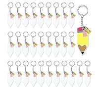 Trufolxiaz Pencil Keychain Set Handmade Clear Acrylic Keychain Blanks Leather Tassels Keys Chain Rings for Tags Clear Pencil Acrylic Keychain Blanks