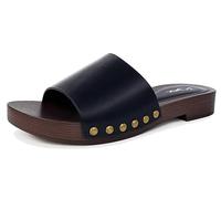 TruFox Women's Open Toe Low Heeled Clogs with Studs Faux Wooden Sandal Clog Studded Vintage Shoes, Black, 7 UK