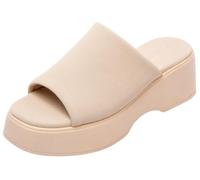 TruFox Women's Platform Sandals Heels Wedge Slides Open Toe Comfort Padded Band Slip On Sandals for Women, Beige, 6 UK