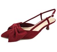 TruFox Women's Slingback Pumps with Bow Pointed Toe Kitten Heel Short Heel Slip On, Red, 6 UK