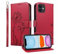 Trugox Wallet Case for Apple iPhone 11 Phone Case Leather Dandelion with Credit Card Holder Purse Kickstand Folio Book Folding Flip Case Cover Women Shockproof - Red
