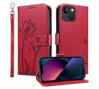 Trugox Wallet Case for Apple iPhone 13 Phone Case Leather Dandelion with Credit Card Holder Purse Kickstand Folio Book Folding Flip Case Cover Women Shockproof - Red