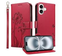 Trugox Wallet Case for Apple iPhone 16 Plus Phone Case Leather Dandelion with Credit Card Holder Purse Kickstand Folio Book Folding Flip Case Cover Women Shockproof - Red