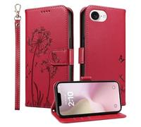Trugox Wallet Case for Apple iPhone 16e Phone Case Leather Dandelion with Credit Card Holder Purse Kickstand Folio Book Folding Flip Case Cover Women Shockproof - Red