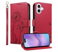 Trugox Wallet Case for Apple iPhone 17 Phone Case Leather Dandelion with Credit Card Holder Purse Kickstand Folio Book Folding Flip Case Cover Women Shockproof - Red