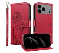 Trugox Wallet Case for Apple iPhone 17 Pro Max Phone Case Leather Dandelion with Credit Card Holder Purse Kickstand Folio Book Folding Flip Case Cover Women Shockproof - Red