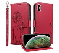 Trugox Wallet Case for Apple iPhone X/iPhone XS Phone Case Leather Dandelion with Credit Card Holder Purse Kickstand Folio Book Folding Flip Case Cover Women Shockproof - Red