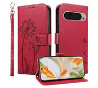 Trugox Wallet Case for Google Pixel 9/9 Pro / 10/10 Pro 5G Phone Case Leather Dandelion with Credit Card Holder Purse Kickstand Folio Book Folding Flip Case Cover Women Shockproof - Red
