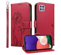 Trugox Wallet Case for Samsung Galaxy A22 5G Phone Case Leather Dandelion with Credit Card Holder Purse Kickstand Folio Book Folding Flip Case Cover Women Shockproof - Red