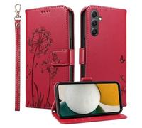 Trugox Wallet Case for Samsung Galaxy A34 5G Phone Case Leather Dandelion with Credit Card Holder Purse Kickstand Folio Book Folding Flip Case Cover Women Shockproof - Red