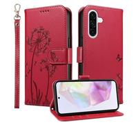 Trugox Wallet Case for Samsung Galaxy A36 5G Phone Case Leather Dandelion with Credit Card Holder Purse Kickstand Folio Book Folding Flip Case Cover Women Shockproof - Red