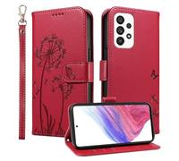 Trugox Wallet Case for Samsung Galaxy A53 5G Phone Case Leather Dandelion with Credit Card Holder Purse Kickstand Folio Book Folding Flip Case Cover Women Shockproof - Red