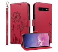 Trugox Wallet Case for Samsung Galaxy S10 Phone Case Leather Dandelion with Credit Card Holder Purse Kickstand Folio Book Folding Flip Case Cover Women Shockproof - Red