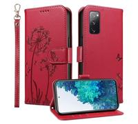 Trugox Wallet Case for Samsung Galaxy S20 FE 5G / S20FE Phone Case Leather Dandelion with Credit Card Holder Purse Kickstand Folio Book Folding Flip Case Cover Women Shockproof - Red