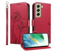 Trugox Wallet Case for Samsung Galaxy S21 FE 5G / S21FE Phone Case Leather Dandelion with Credit Card Holder Purse Kickstand Folio Book Folding Flip Case Cover Women Shockproof - Red