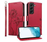 Trugox Wallet Case for Samsung Galaxy S22 5G Phone Case Leather Dandelion with Credit Card Holder Purse Kickstand Folio Book Folding Flip Case Cover Women Shockproof - Red