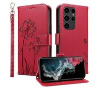 Trugox Wallet Case for Samsung Galaxy S22 Ultra 5G Phone Case Leather Dandelion with Credit Card Holder Purse Kickstand Folio Book Folding Flip Case Cover Women Shockproof - Red