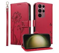 Trugox Wallet Case for Samsung Galaxy S23 Ultra 5G Phone Case Leather Dandelion with Credit Card Holder Purse Kickstand Folio Book Folding Flip Case Cover Women Shockproof - Red