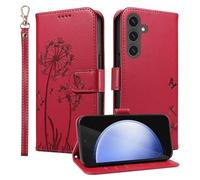 Trugox Wallet Case for Samsung Galaxy S24 FE / S24FE 5G Phone Case Leather Dandelion with Credit Card Holder Purse Kickstand Folio Book Folding Flip Case Cover Women Shockproof - Red