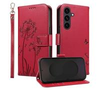 Trugox Wallet Case for Samsung Galaxy S25 FE / S25FE 5G Phone Case Leather Dandelion with Credit Card Holder Purse Kickstand Folio Book Folding Flip Case Cover Women Shockproof - Red