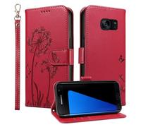 Trugox Wallet Case for Samsung Galaxy S7 / G930 Phone Case Leather Dandelion with Credit Card Holder Purse Kickstand Folio Book Folding Flip Case Cover Women Shockproof - Red