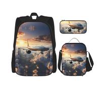 TRUKD Backpack For Student,Airplanes Are Soaring Bag For School Boys,Girls Daypack Rucksack,Pencil Case Lunch Bag Combination