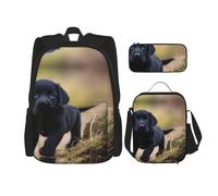 TRUKD Backpack For Student,Black Labrador Puppy Bag For School Boys,Girls Daypack Rucksack,Pencil Case Lunch Bag Combination