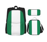 TRUKD Backpack for Student,Flag of Nigeria Bag for School Boys,Girls Daypack Rucksack,Pencil Case Lunch Bag Combination