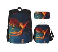 TRUKD Backpack for Student,Orange Red Phoenix Bag for School Boys,Girls Daypack Rucksack,Pencil Case Lunch Bag Combination, TD-SJB11545