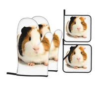 Trukd Cute Guinea Pig Oven Gloves-2 Gloves And 2 Pot Holders-Kitchen, Microwave,Bbq-Heat Resistance