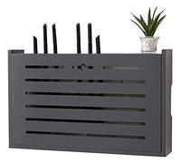 TRUKD HUALU Router Shelf Wireless Router Storage Shelf Wall-Mounted WiFi Router Box With Shielding Wire And Socket, Floating Shelf For Wire Finishing Black White (Color : Black)