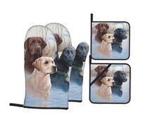 Trukd Labrador Dogs Oven Gloves-2 Gloves And 2 Pot Holders-Kitchen, Microwave,Bbq-Heat Resistance