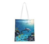 Trukd Purple Butterfly Versatile Canvas Tote Bag – Reusable Shopping Bag With Large Capacity And Stylish Design, Ocean Underwater Dolphin Fish, One Size